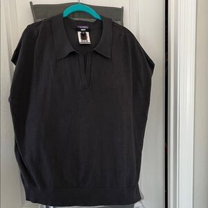 DKNY Gray Sleeveless Collared Sweater